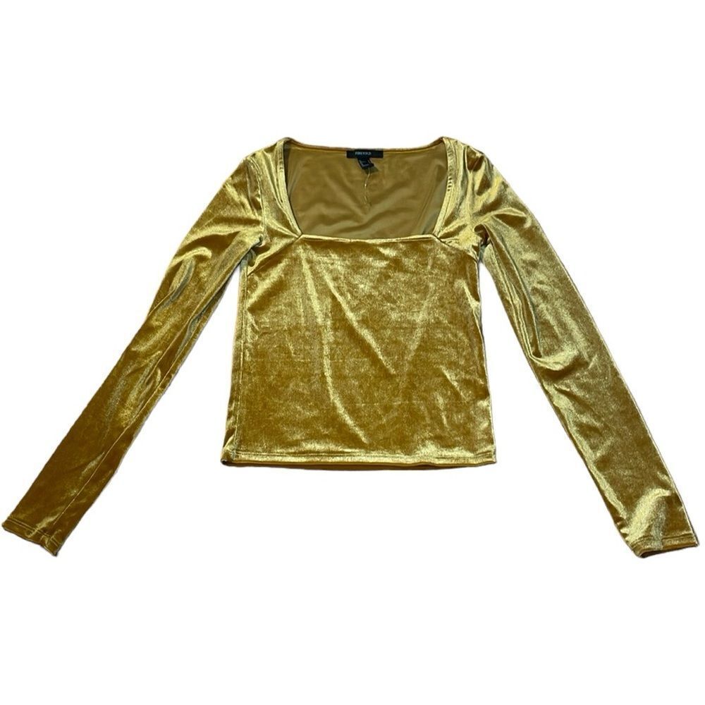New! Gold Velvet Long Sleeve Crop Top,  stretch, Forever 21, Small